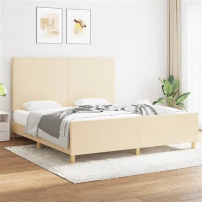 Afbeelding van vidaXL Bedframe met hoofdbord stof crèmekleurig 180x200 cm