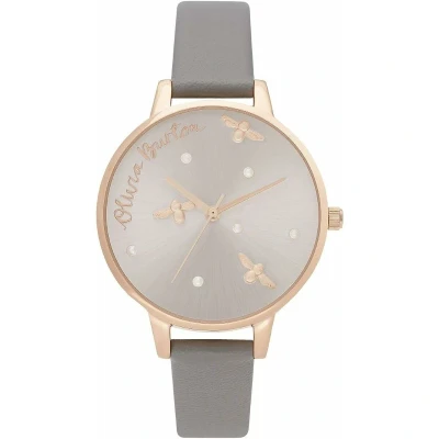 Afbeelding van Olivia Burton Analoog kwartshorloge voor dames met grijze leren band &quot;veganistisch&quot; OB16PQ03, zilver., Minimalist