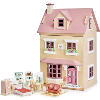 Afbeelding van Tender leaf toys poppenhuis foxtail villa roze gemeubileerd