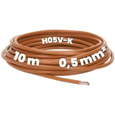 Afbeelding van Kalitec 10 meter H05V K 0,5 mm² bruin I kabel als bedradingslijn flexibele PVC geleider Toron Schakeldraad