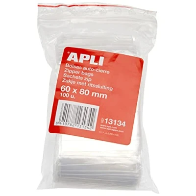 Afbeelding van Apli 13134 hersluitbare plastic zakken, 60 x 80 mm, 100 stuks