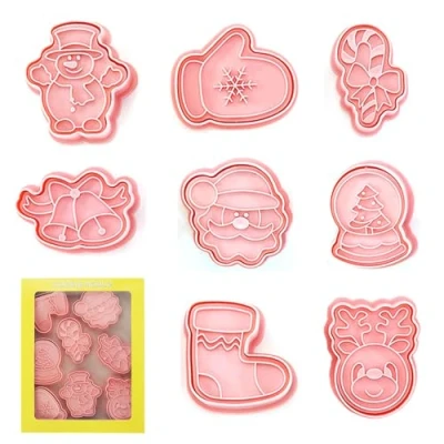 Afbeelding van YEJAHY 8 stuks kerstuitsteekvormen van kunststof, kerstvormen, koekjesvormpjes voor koekjes, cake, chocolade, kerstgebak (B)
