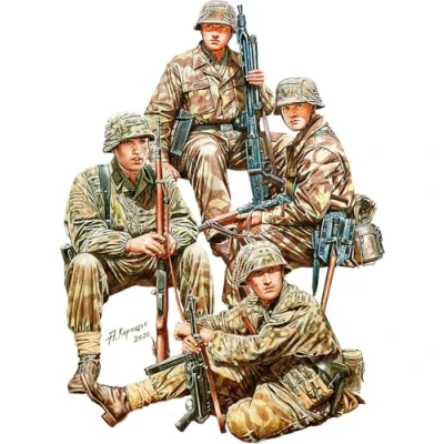 Afbeelding van 1:35 MiniArt 53022 Duitse Tankrijders WWII Set No. 1 4 Figuren met Resin Hoofden Plastic Modelbouwpakket