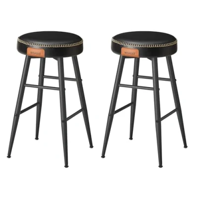 Afbeelding van VASAGLE EKHO Collection LBC280B01 Barkruk, set van 4, keukenstoel, hoog, PU met naden, moderne stijl, zithoogte 63 cm, keuken, bar, eenvoudige montage, inktzwart