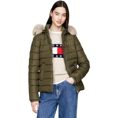 Image de Tommy Jeans Veste bouffante pour femme, Vert (Fatigue Green), XXS