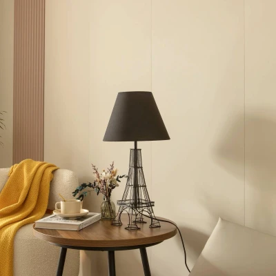 Afbeelding van Lindby Tafellamp 1licht Textiel, metaal H: 55.5 cm E27 zwart