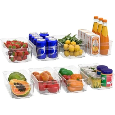 Afbeelding van KICHLY Opberbakken Bijkeuken (Transparant) Set van 8 containers (4 grote en 4 kleine opbergbakken) Opslag voor keuken, bijkeuken, kasten, aanrecht koelkast BPA vrij