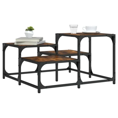 Afbeelding van Salontafel 68x68x40 cm bewerkt hout gerookt eikenkleurig