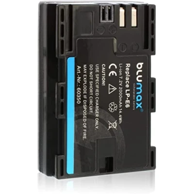 Afbeelding van Blumax Prime batterij voor Canon LP E6 vervangende lithium ion camera, met hoge capaciteit LPE6 2000 mAh, 7,2 V, 14,4 Wh