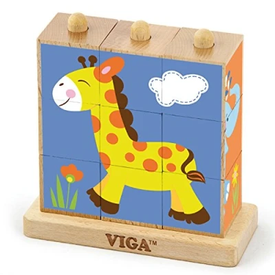 Afbeelding van Viga Toys Stapelblok puzzel Wilde Dieren 9 blokken