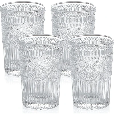 Afbeelding van aterglas, drinkglazen, vintage, romantische waterglazen, glazen bekers voor sap, drankjes, cocktail, 370 ml inhoud, set van 4