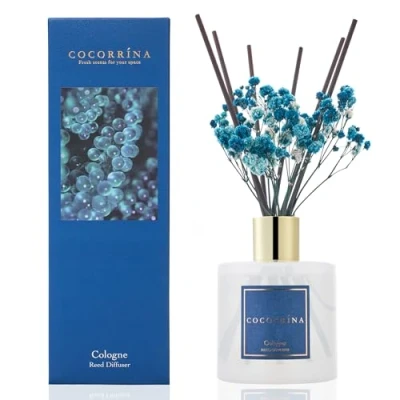 Afbeelding van Cocorrína Diffuser met stokjes, 200 ml, cologne, 8 geurstokjes voor binnen, slaapkamer, badkamer, woonkamer, thuis en kantoordecoratie