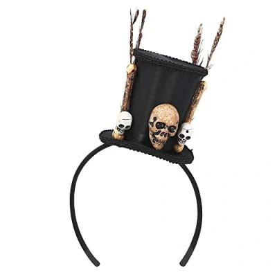 Afbeelding van Boland 72278 Tiara Voodoo haarband met mini hoed en doodshoofd, mama wata, wondergenezer, kapsel, accessoires, Halloween, carnaval, themafeest