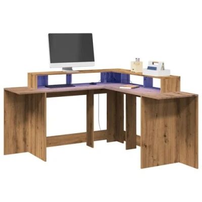 Image de vidaXL Bureau avec lumières LED chêne artisanal bois d&#039;ingénierie3309464