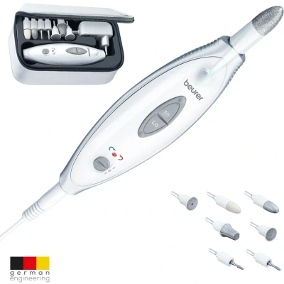 Afbeelding van Beurer MP 41 Elektrische nagelvijl Nagelfrees Elektrisch manicure en pedicure apparaat 7 Opzetstukken LED licht Beschermkap 2 Snelheden L R draaiend Netvoeding Incl. opbergetui