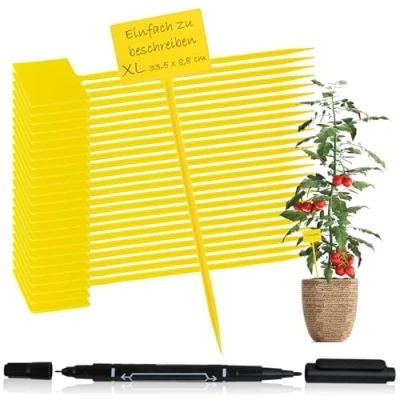 Afbeelding van com four® 25 x plantenborden met dubbele punt, steeketiketten voor balkon, tuin, plantenharingen etikettering 33,5 cm (25 stuks, geel, cm)