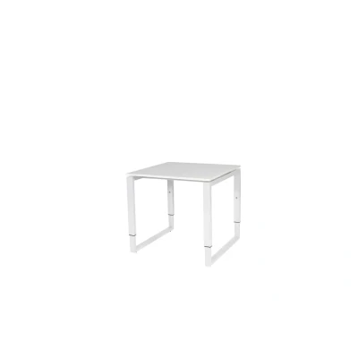 Afbeelding van Domino Plus bureau, hoogte instelbaar (62 85cm) met 80x80cm &#039;zwevend&#039; krijtwit 25mm blad en wit (RAL9010) O poot frame