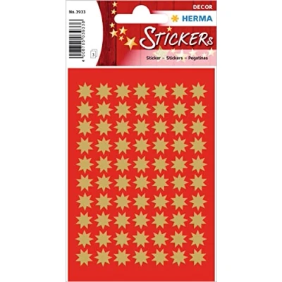 Afbeelding van HERMA 3933 Stickers Décor Kerst 8 puntig, goud Ø 10 mm