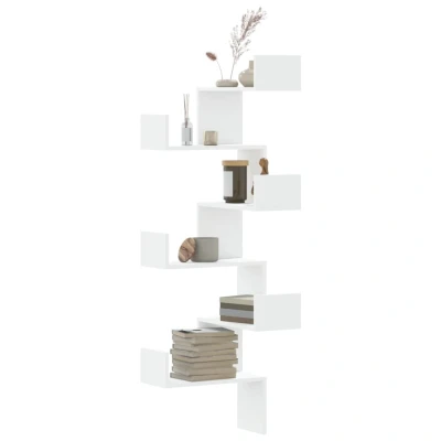 Afbeelding van Hoekwandschap 45x45x147 cm bewerkt hout wit