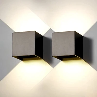 Afbeelding van Set van 2 led buitenwandlampen, binnenwandlamp, led, zwart, 12 W, natuurlijk wit, 4000 K, IP65, waterdicht, vierkant, aluminium, wandlamp, boven en onderkant, verstelbaar, eenvoudig te installeren
