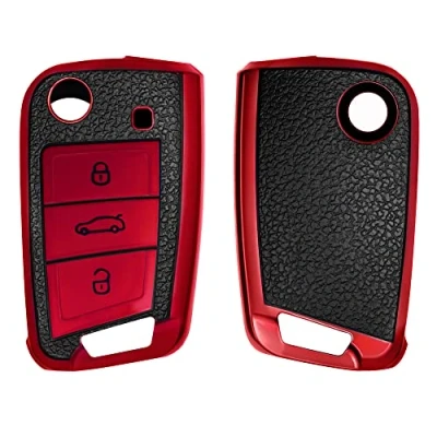 Afbeelding van kwmobile autosleutelhoes geschikt voor VW Golf 7 MK7 3 knops autosleutel TPU beschermhoes in rood / zwart Autosleutelcover