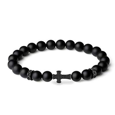 Afbeelding van COAI Armband met kruisbedels, echte stenen, uniseks, Steen, Onyx
