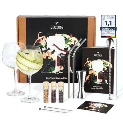 Afbeelding van Cocora Gin Tonic Geschenkset 12 delige RVS Cocktail Set Tritan® Kristalglazen Nederlandstalig Boek Zilver