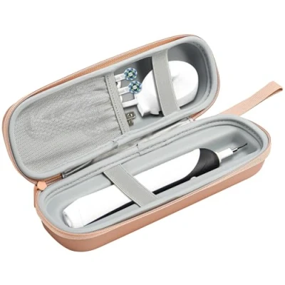 Afbeelding van ProCase Reisetui voor elektrische tandenborstel met netvak, harde tandenborstelhouder compatibel Oral B Pro 1000 2000/Pro 3000/Pro 3500/Philips Sonicare tandenborstels, Rozengoud., Reistas