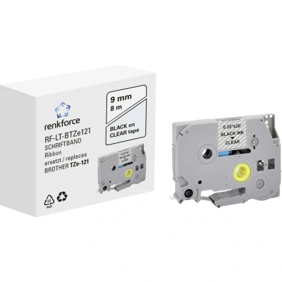 Afbeelding van Labeltape Renkforce RF LT BTZe121 Compatibel vervangt Brother TZe 121 9 mm Tapekleur: Transparant Tekstkleur: Zwart 8 m