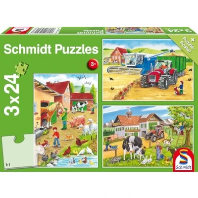 Image de Puzzle Schmidt A la ferme, 3x24 pièces, comprend 1 affiche