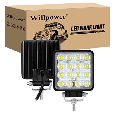 Afbeelding van Willpower 2 stuks led werklampen, 8 cm, 48 W, spot, 12 V, 24 waterdicht, 4x4, mistlampen, led, voor 4 x 4, auto, vrachtwagen, tractor, SUV, boot, quad, voertuig, IP67
