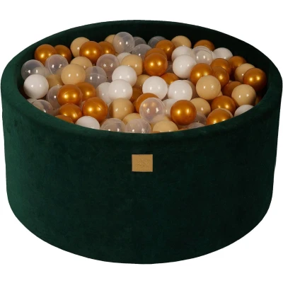 Afbeelding van Ballenbak velvet groen met 300 ballen; wit, beige, goud, transparant