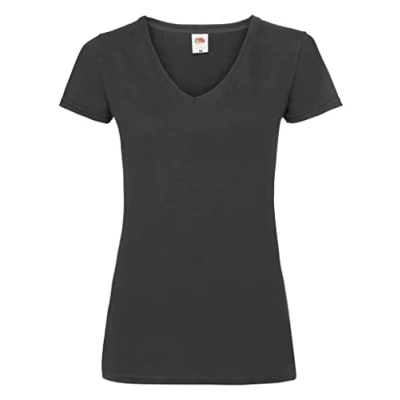 Afbeelding van Fruit Of The Loom Dames Vrouwen Fit Valuegewicht V hals T shirt met korte mouwen (Zwart)