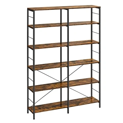 Afbeelding van VASAGLE Boekenkast met 6 niveaus, opbergrek, meubels, 30 x 120 172,5 cm, industriële stijl, voor woonkamer, kantoor, balkon, keuken, rustiek bruin en zwart LLS114B01