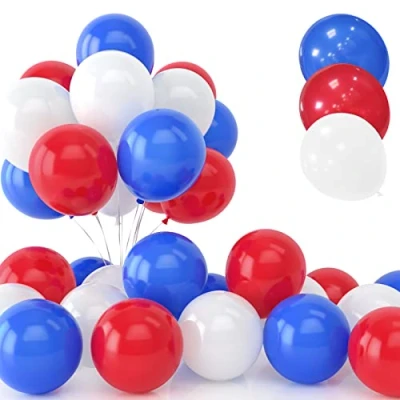 Afbeelding van Set van 30 blauwe, rode en witte ballonnen, blauwe latex ballonnen cm met lint voor verjaardagen, bruiloften, babyshowers, feestdecoraties, enz.