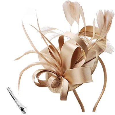 Afbeelding van DRESHOW Fascinators Hoed Linten veren op een hoofdband clip cocktail thee party hoeden voor meisjes en vrouwen, 1 stuk: 62 koraal, Eén maat