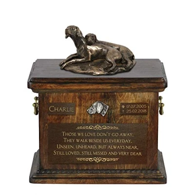 Afbeelding van Weimaraner urn hond met beeldje gepersonaliseerde voor hondenas