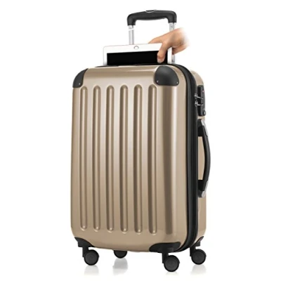 Afbeelding van HAUPTSTADTKOFFER Alex 4 dubbele wielen handbagage met laptopvak, hardshell uitbreidbare koffer 55 cm trolley, TSA, champagne