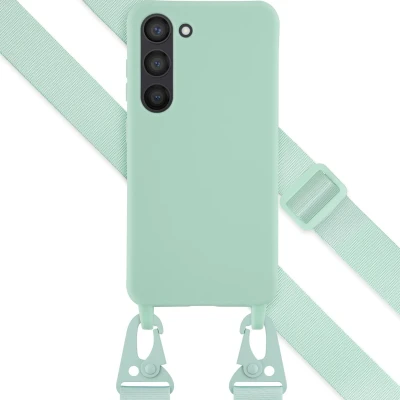 Afbeelding van Selencia hoesje Geschikt voor Samsung Galaxy S23 met koord Siliconen afneembaar Turquoise