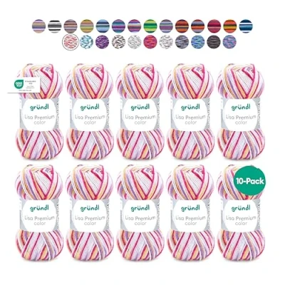 Afbeelding van Gründl Lisa Premium color Brei en haakgaren met wolachtig karakter, 100% polyacryl, 50 g/133 m, naalddikte: 3,5 4,5, 10 x g, roze oranje geel