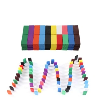 Afbeelding van Domino van hout, kleurrijk, klassiek, educatief spel, bouwstenen, racespel, cijfers, tafelspel voor baby&#039;s, kinderen, volwassenen, 100 stuks