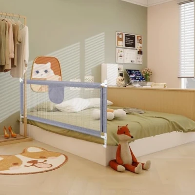 Afbeelding van bedhekje voor baby/kind, bescherming kinderbed, tegen vallen, grote bedrails peuters, tweelingmatrassen, tweepersoonsbed, volledige grootte, 2,0 m, grijs