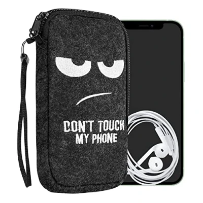 Afbeelding van kwmobile insteekhoesje voor smartphones XL 6,7/6,8&quot; Beschermhoes van vilt in wit / donkergrijs Binnenmaat 17,2 x 8,4 cm