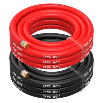 Afbeelding van MMOBIEL Elektrische kabel 2 AWG gauge (33,6 mm²) vertind koperen afzonderlijke draden, rood en zwart, elk 2,5 m / 8,2 ft voor koelkasten, airconditioners, autobatterijen, lasbatterijen