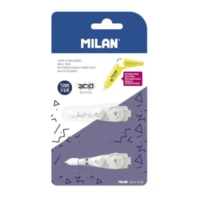 Afbeelding van MILAN® Blister 2 stuks correctietape met drukknop 5 mm x 6 m Acid serie
