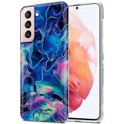 Afbeelding van Cadorabo Hoesje geschikt voor Samsung Galaxy S21 5G in Blauw Roze marmer No. 17 Beschermhoes gemaakt van TPU siliconen Case Cover met mozaïek motief