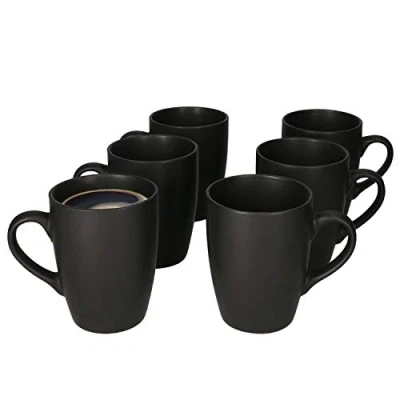 Afbeelding van MamboCat Lampart Nero Set van 6 zwarte koffiekopjes aardewerk, moderne etnische stijl, voor personen, grote met handvat, zwart