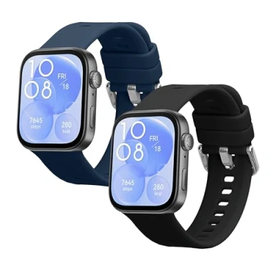 Afbeelding van kwmobile 2x horlogebandjes geschikt voor Huawei Watch Fit 3 bandje Smartwatch bandjes van TPU Activity tracker horloge band in zwart / donkerblauw