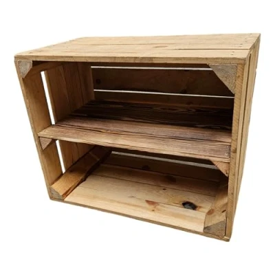Afbeelding van Teramico Gebruikt vintage houten kisten/fruitkisten/originele wijnkisten uit de fruitteelt met gevlamd opbergvak 50 x 40 30 cm (1 lang rek)