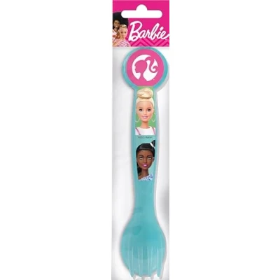 Afbeelding van 2 stuks lichtblauw bestek voor meisjes van kunststof Barbie lepel en vork